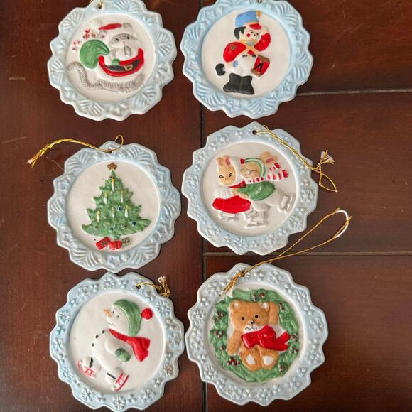 VTG Jasco Hand-painted Snowflake Greetings Ornaments Set of 6 Taiwan 1980’s 3” - Picture 1 of 8